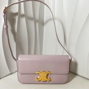 CELINE Triomphe Light Pink Leather Shoulder Bag
